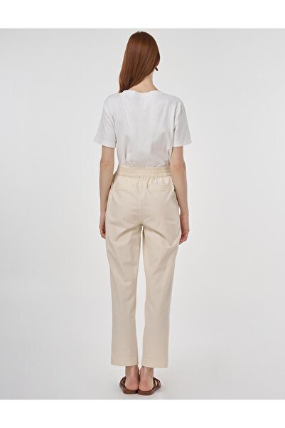 Kayra Beli Lastikli Boru Paça Pantolon Ekru