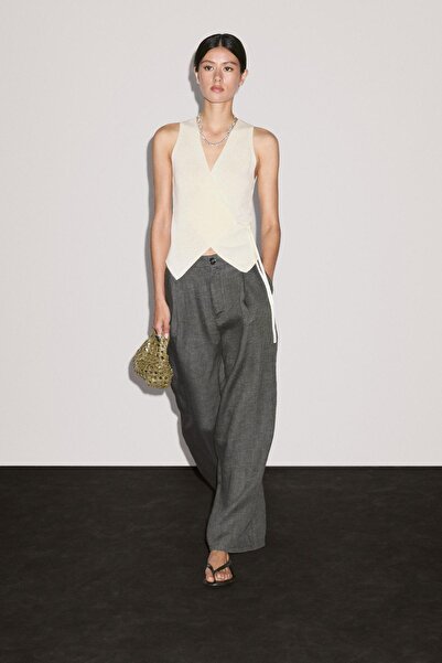 Massimo Dutti Bağcıklı kruvaze triko yelek