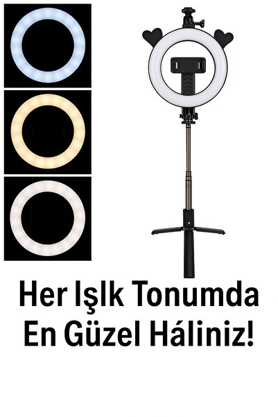 electroawm 3 Modlu Ayarlanabilir LED Işıklı Selfie Halkası Makyaj ve Canlı Ya...