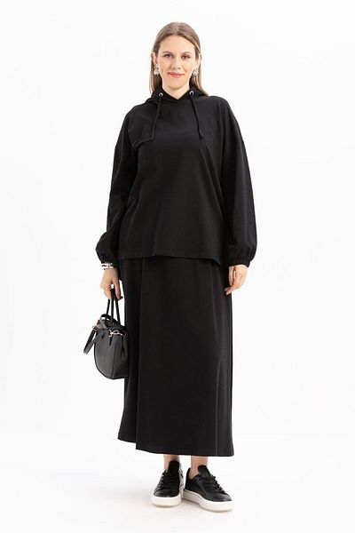 ALLDAY Black-Hooded Lycra Skirt Suit