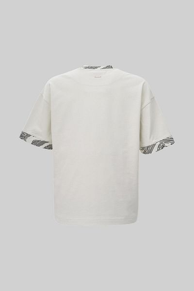 Machinist Men's Collar and Sleeve Edge Printed Oversize Space Gray T-Shirt