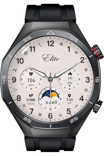 X.Cell Elite7 Smartwatch, 1.52" HD, BT Calling, Wireless Charging, IP67,7-Day Battery,Gun Frame Black Strap