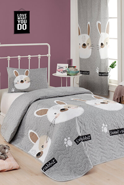 Eponj Home Çok Amaçlı Örtü Tek Kişilik Tavşancık Gri