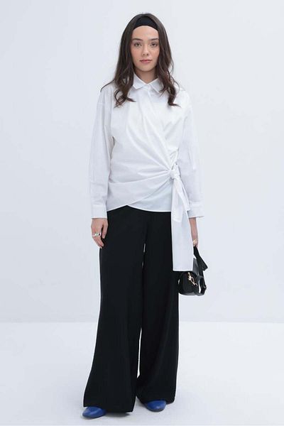 ALLDAY White-Lateral Tie Detail Lycra Shirt