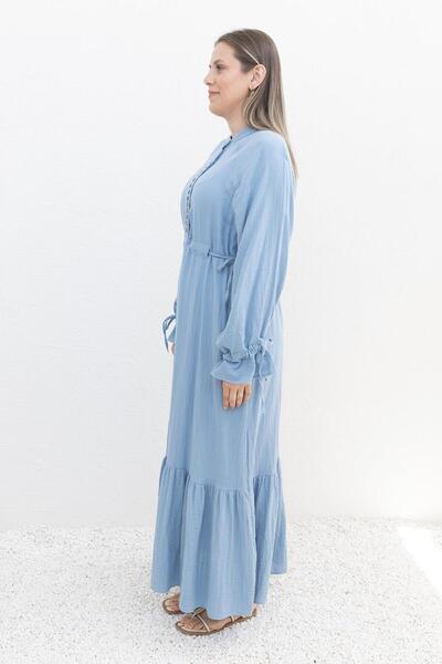 ALLDAY Mavi-Beli Bağlamalı Biritli Elbise