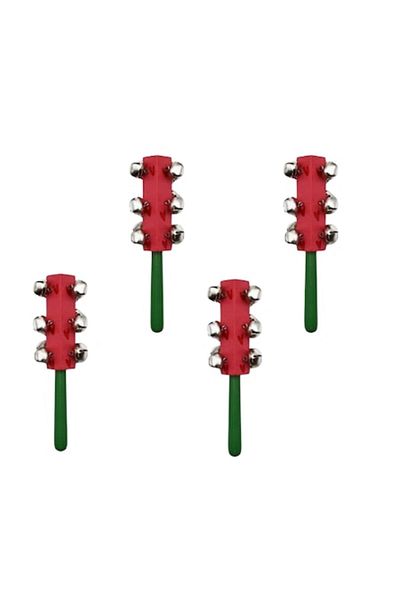 OEM Set of 4 wooden rattles with metal bells