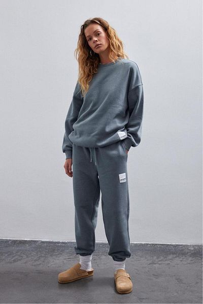 bases. Hanorac oversize de bază cu decolteu crew cu fleece în interior