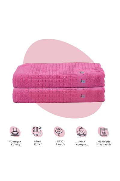 Homedius Banyo Çiçekli Pamuklu Ayak Havlusu 50x70cm Pembe 2'li