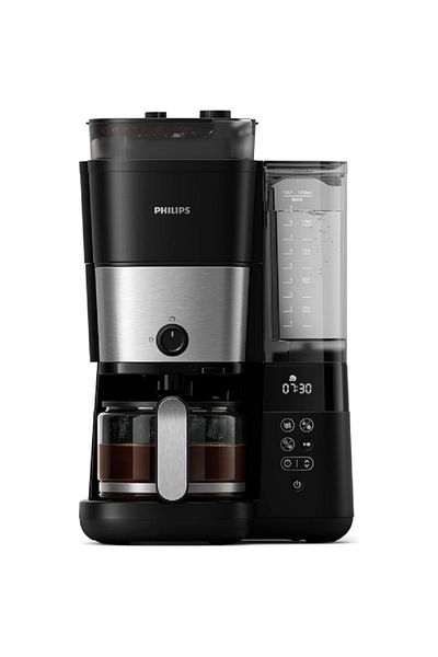 Philips All-in-1 Brew Drip Coffee Maker with Built-in Grinder Black and Silver 1.25 Liter