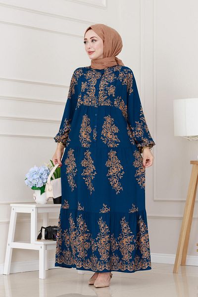 Sevitli Robă cu jumătate de nasturi Rochie Zülal-Indigo