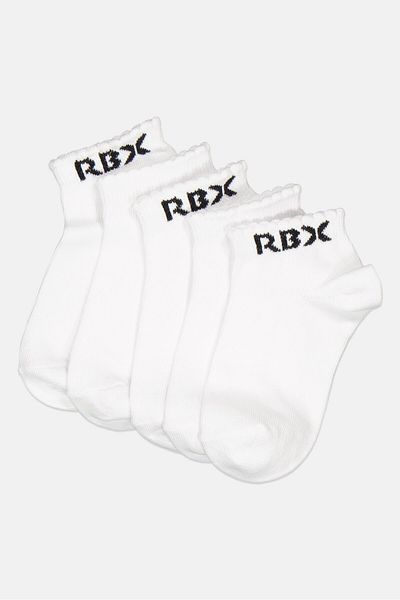 RBX Toddlers Girl 5 Pairs Brand Logo Ankle Socks, White