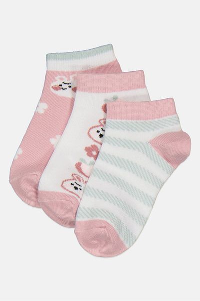 Bebe Toddlers Girl 3 Pairs Allover Print Ankle Socks, Multicolor