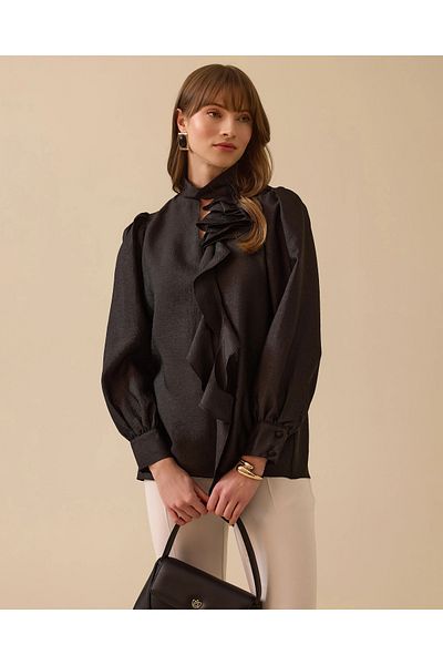 SEÇİL Stylish Blouse with Stand Collar Window Detail