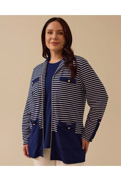 Gala-Xi Plus Size Striped Zipper Top Set
