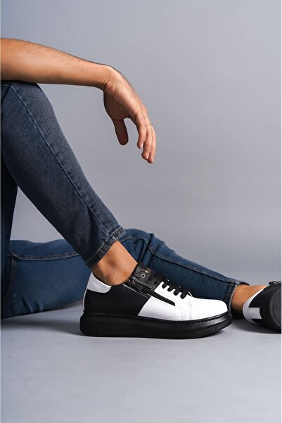 EBRUS TREND Et155 Warrior Men's Casual Sneaker Shoes with Laces and Zipper Skin St - Black/White