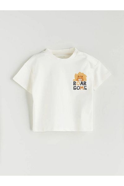 LC Waikiki Lcw Baby Ecru Cute Printed Baby Boy T-Shirt and Shorts 2-Pack