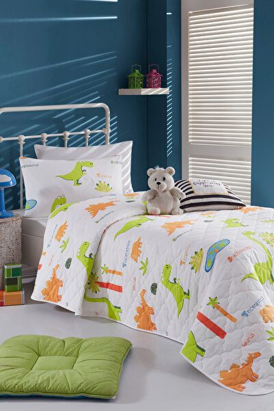 Eponj Home Çok Amaçlı Örtü Tek Kişilik Dinolar Beyaz