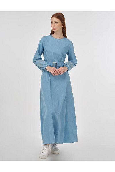 Kayra Λεπτομερές βαμβακερό φόρεμα με πόρπη Ice Blue