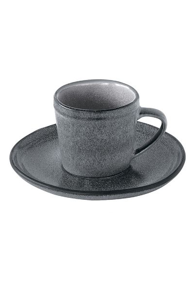EasyLife Essential Ceramic Coffee Cup and Saucer Set Dark Grey 100ml