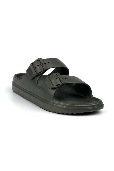 KAJILA Unisex Khaki Double Buckle Non-Slip Sole Adjustable Lightweight Daily Beach Slippers