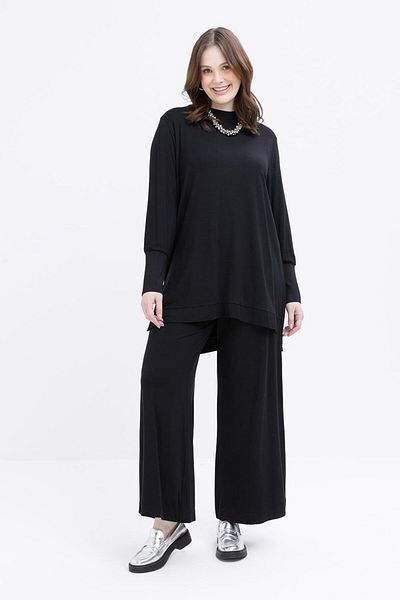 ALLDAY Black-Large Size Lycra Trousers Suit
