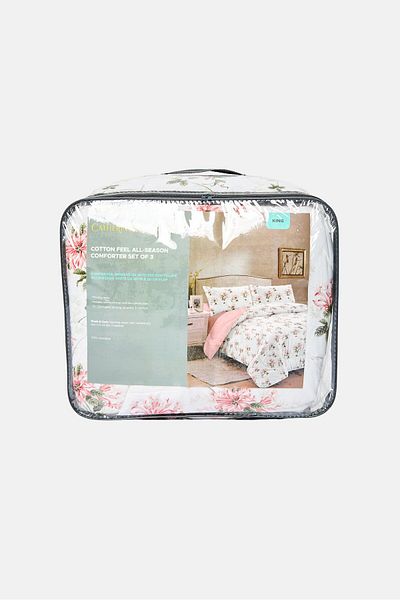 Catherine Malandrino 3Pcs King Floral Print Cotton Feel All-Season Comforter Set, Multicolor