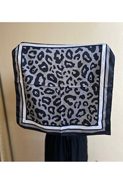 sema aksesuar Gray Black Leopard Patterned Rayon Satin Bandana - Summer Hair Accessory - Scarf - Gift 50*50 cm