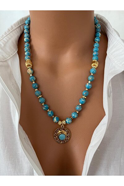 TARZ-I TAKI الحجر الطبيعي الأزرق السماوي حجر الفاراسيت مطلي بالذهب تصميم الدا...