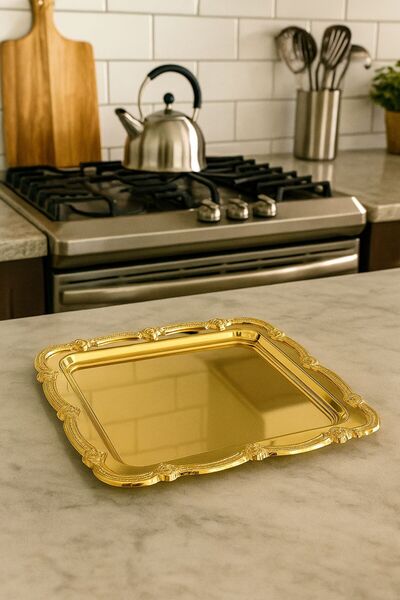 Onedekor Rose Framed Luxury Presentation Engagement Tray, 23X23Cm, Gold Gold Model
