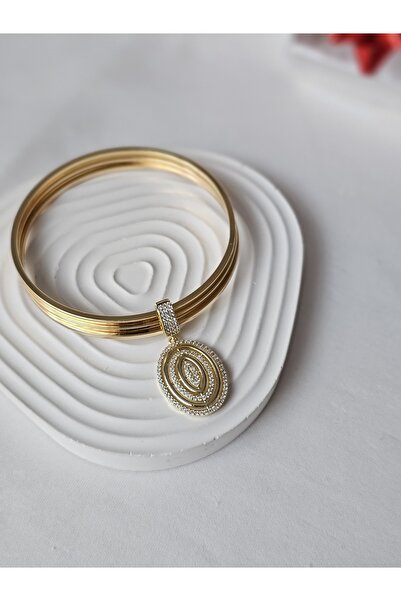 Roya Happiness CHARMLI AJDA BİLEZİK 3'LÜ AJDA ÇELİK KARARMAZ ALTIN RENK KADIN BİLEZİK HEDİYE KUTULU