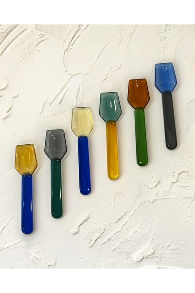 Kitchen Life Set of 6 Colorful Borosilicate Glass Prismatic Mouth Spoons - Ice Cream Scoop - Heat Resistant