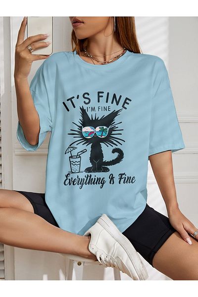 EFFRENATU Tricou fermecător cu imprimeu de pisică nebună hıla fashion