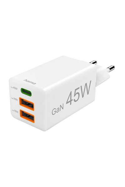 Hama Hama 201995 mains charger, 1 x USB-C, 2 x USB-A, GaN, 18/18/45W (White)