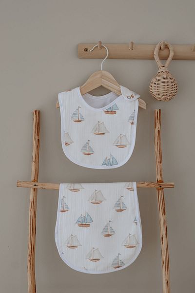 Tuğba Kuğu Muslin Apron and Shoulder Cloth - Pureline Series - Sail Boats