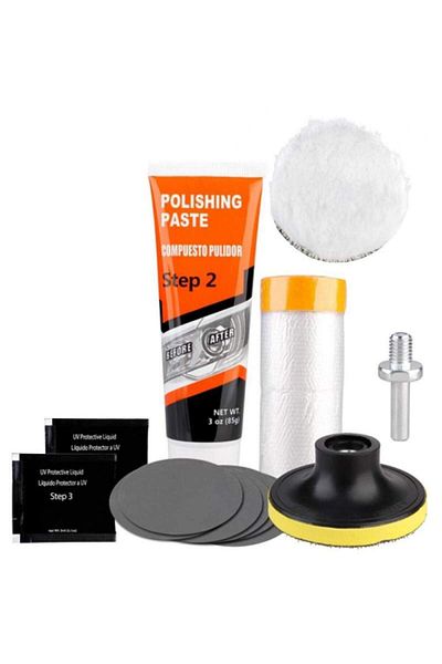 SIKS Kit profesional de lustruit faruri auto, constând din pastă de lustruit, 12 accesorii
