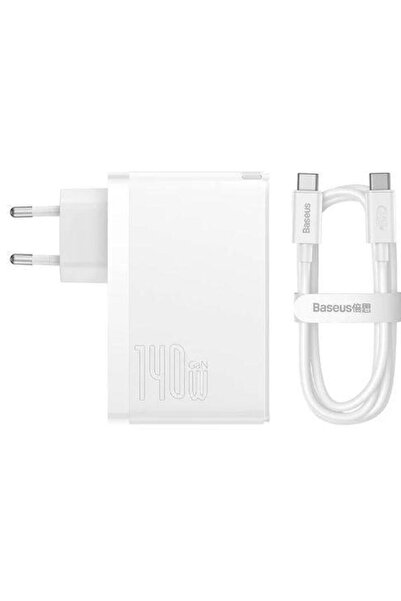 Baseus Τροφοδοτικό Baseus GaN5 Pro CCGP100202, 140W, 2x USB-C + 1x USB-A, καλώδιο USB-C σε USB-C (Λευκό)
