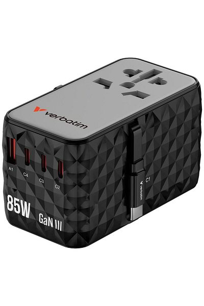 Verbatim Incarcator retea de calatorie universal Verbatim GaN II, 85 W, 4xUSB-C PD, 1x USB-A QC (Negru)