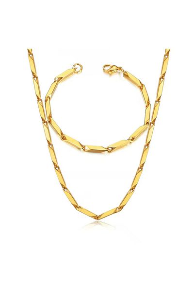 Satürn Silver Kuyumculuk Steel Bowler Chain Men's Necklace and Bracelet Set Tarnish Free Steel Necklace Steel Chain Necklace Yellow