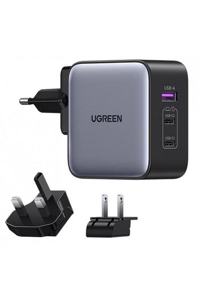Ugreen UGREEN CD296 Power Adapter, 65W, 3A, 1 x USB-A - 2 x USB-C, Gray