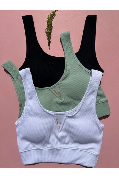 LEYNA BUTİK Cotton Combed Camisole Fabric Fixed Pad V Neck Half Singlet