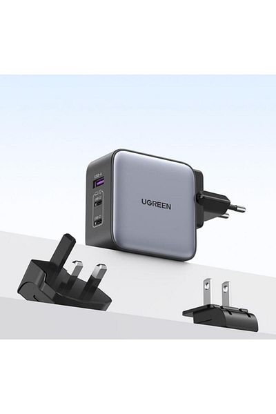 Ugreen UGREEN CD296 Power Adapter, 65W, 3A, 1 x USB-A - 2 x USB-C, Gray