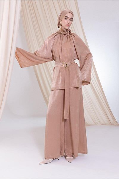ALLDAY Mink-Bat Sleeve Gathered Collar Trousers Suit