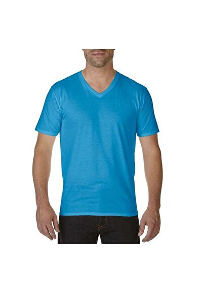 OEM Tricou bărbătesc cu decolteu în V, albastru safir, XL