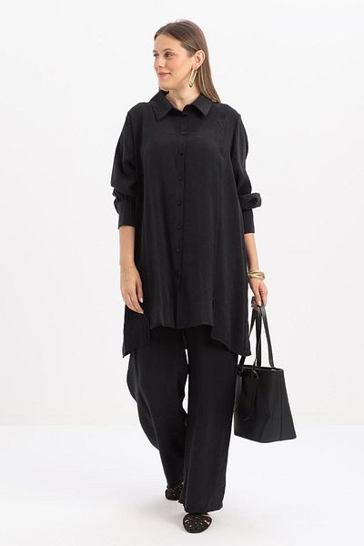 ALLDAY Anthracite-Slit Detailed Large Size Modal Trousers Suit