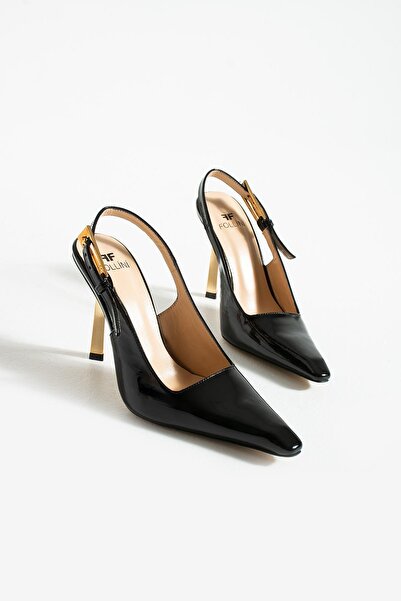 FOLLİNİ Kadın Hakiki Deri Topuklu Ayakkabı Siyah Rugan