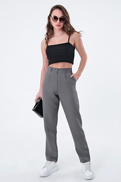 Hazel Kadın Gri Dar Kesim Kumaş Pantolon