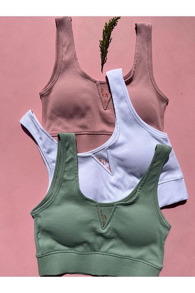 LEYNA BUTİK Cotton Combed Camisole Fabric Fixed Pad V Neck Half Singlet