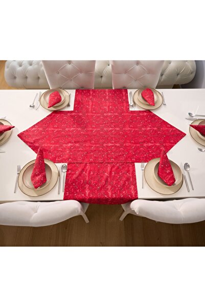 kesenegore 7 Piece Tableware Presentation Set 6 Pieces of American Servi Supla 35X45 cm + 1 Piece of Triangle Runner - 50X150