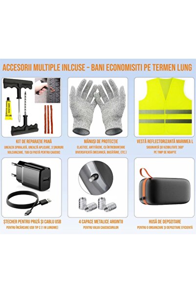 İdeas4comfort Compresor automat inteligent portabil cu lampă de camping și baterie reîncărcabilă