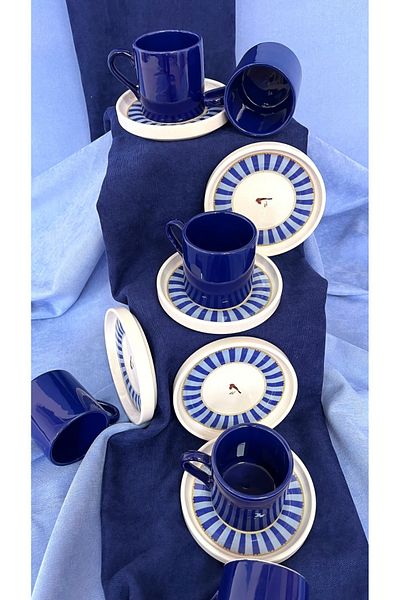Erbaşlar Love Bird Blue Series 12 Piece Luxury Ceramic Coffee Cup Set Turkish Coffee Cup